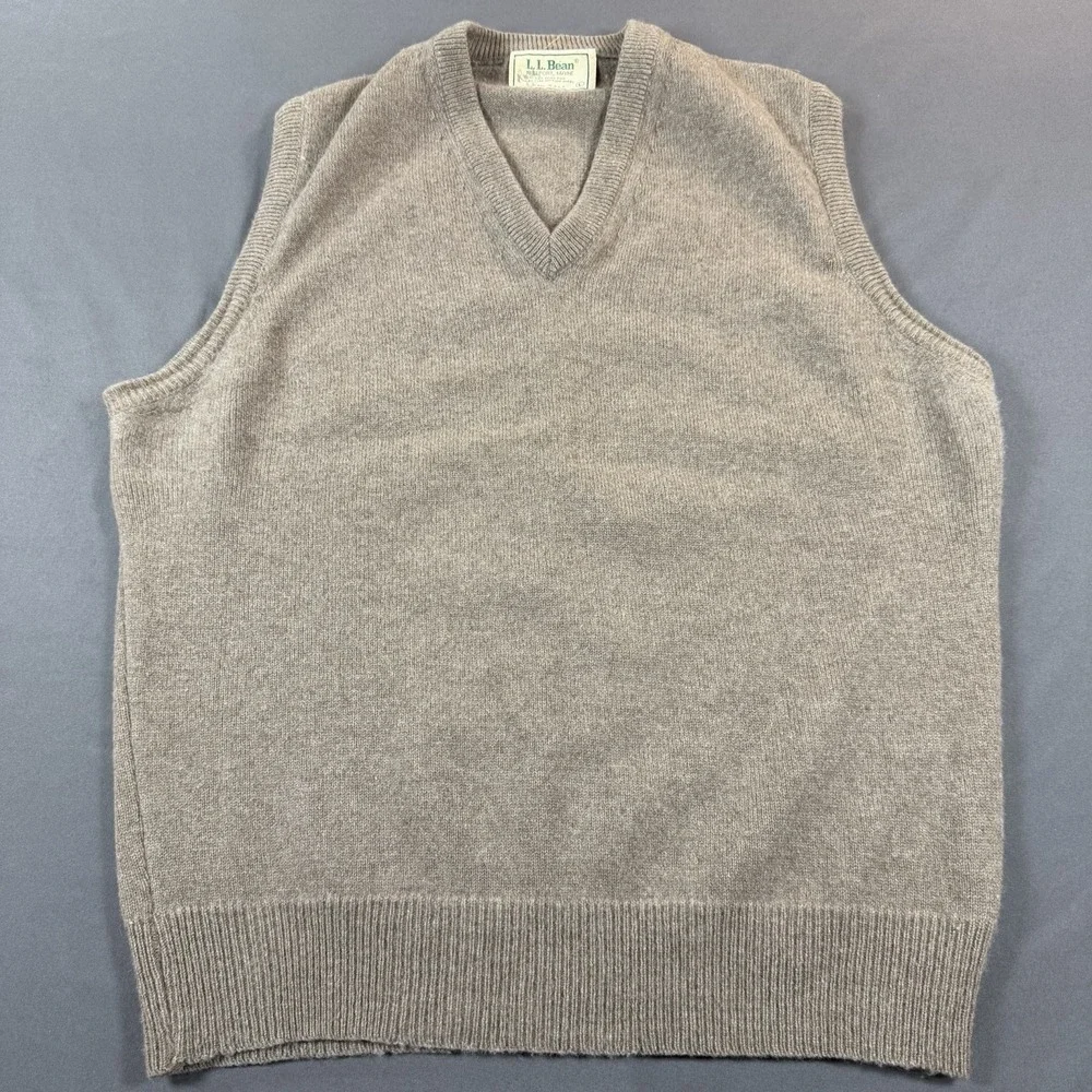 Vintage LL Bean Mink Fur Merino Wool Sweater Vest USA Mens Large Quiet Luxury